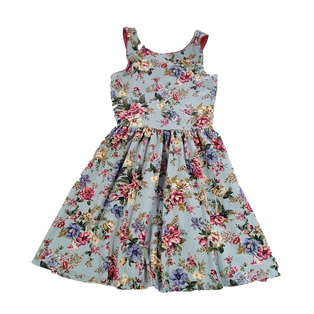 polo Ralph Lauren Floral Sundress L Blue Peep Hole Back Shabby cottage Chic